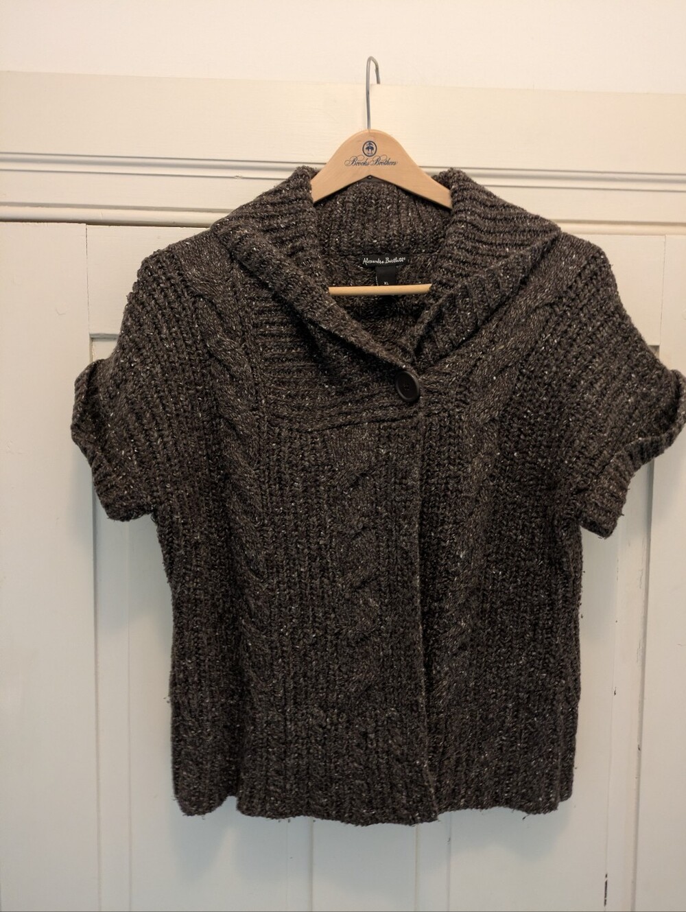 Alexandra Bartlett Brown Chunky Knit Short Sleeve, One Button Cardigan- XL